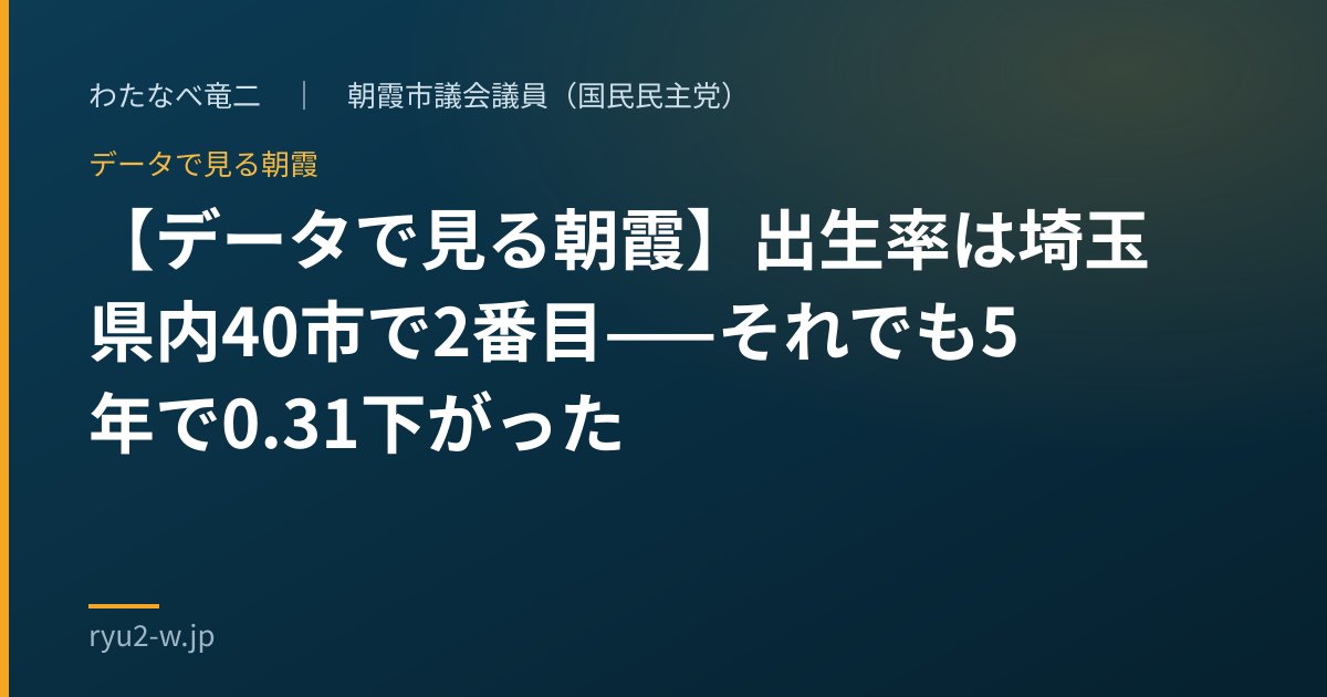 【データで見る朝霞】出生率は埼玉県内40市で2番目——それでも5年で0.31下がった
