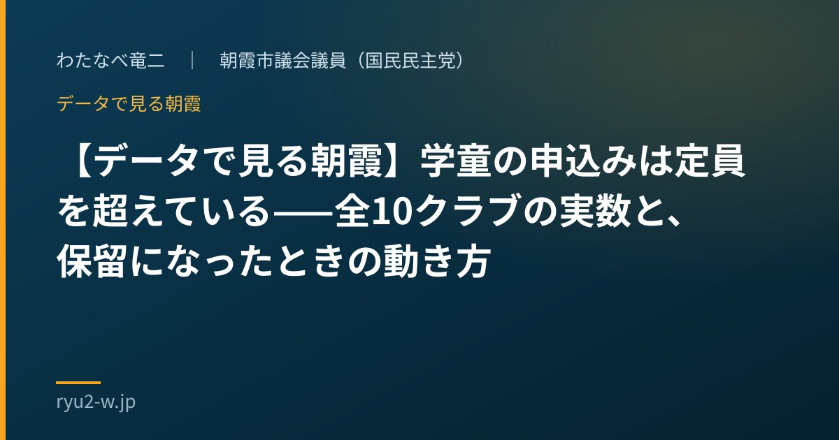 【データで見る朝霞】学童の申込みは定員を超えている——全10クラブの実数と、保留になったときの動き方